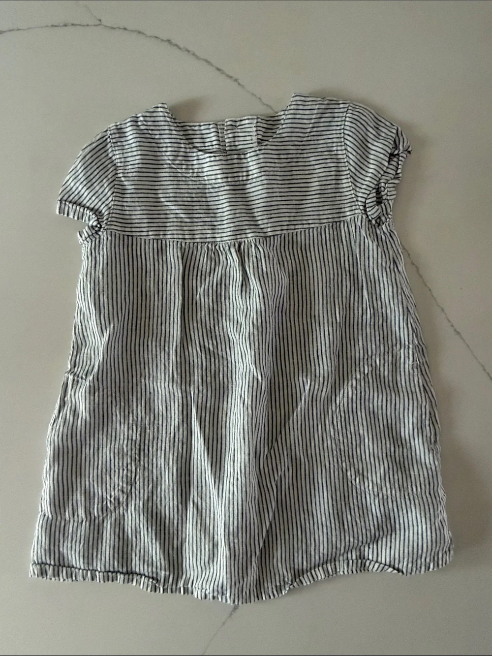 Muji Striped 100% linen Kids dress - Navy & White